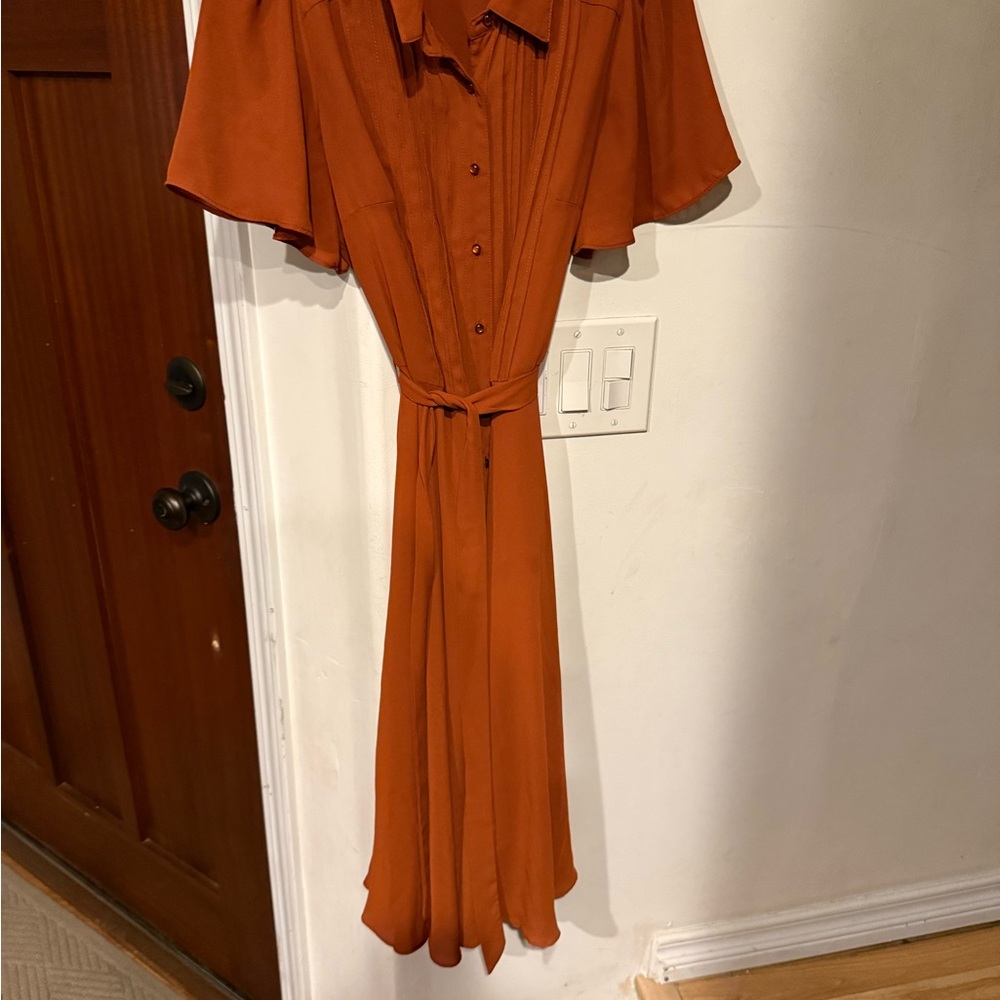 Nannette Rust Orange Button-Front Maxi Dress with Tie Waist